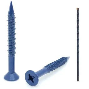 1/4" x 2-1/4" Flat Head Phillips Diamond Tip Concrete Screws To Anchor Masonry, Block & Brick, 100 Qty  (BCP494)