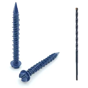 3/16" x 1-3/4" Hex Head Diamond Tip Concrete Screws To Anchor Masonry, Block & Brick, 100 Qty  (BCP487)