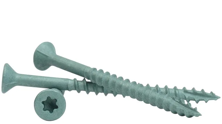 GREEN-TORX DECK SCREWS T-25 Torx (Star) Drive Green Magni 599 Plated Steel Flat Head with Nibs to Countersink Type-17 Cutting Point