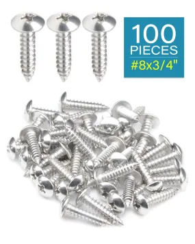 IMScrews 100 Qty #8 x 3/4"(20mm) Truss 304 Stainless Phillips Head Wood Screws