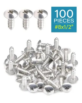 IMScrews 100Pcs #8 x 1/2"(13mm) Truss Head Phillips Wood Screws Heavy Duty 18-8 (304) Stainless Steel Screws