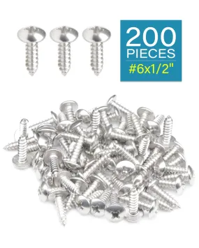 IMScrews 200Pcs #6 x 1/2"(12mm) Truss Head Phillips Wood Screws Heavy Duty 18/8 (304) Stainless Steel Screws
