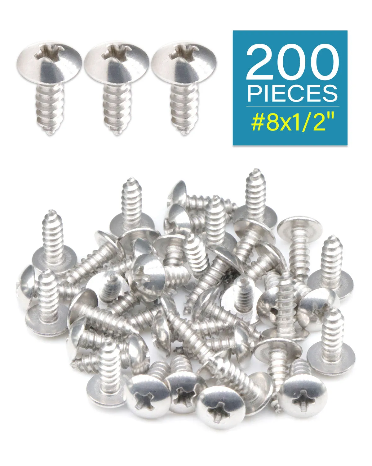 IMScrews 200Pcs #8 x 1/2"(13mm) Truss Head Phillips Wood Screws Heavy Duty 18/8 (304) Stainless Steel Screws