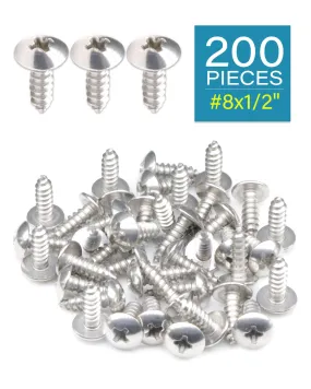 IMScrews 200Pcs #8 x 1/2"(13mm) Truss Head Phillips Wood Screws Heavy Duty 18/8 (304) Stainless Steel Screws