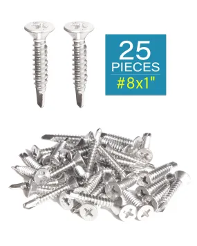 IMScrews 25pcs #8 x 1" Stainless Flat Head Phillips Self Drilling Screws, 410 Stainless Steel Full Thread Sheet Metal Tek Wood to Metal Screws
