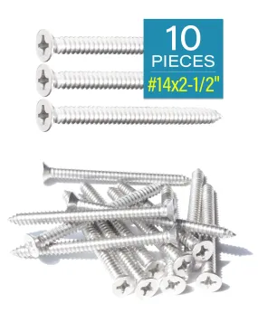 Wood Screws #14 x 2-1/2 Inch Cabinet Self Tapping Screws 10pcs, Flat Head 18/8 Stainless Steel Sheet Metal Screws Countersunk Phillips Drive for Indoor and Outdoor Wooden Working by IMSCREWS